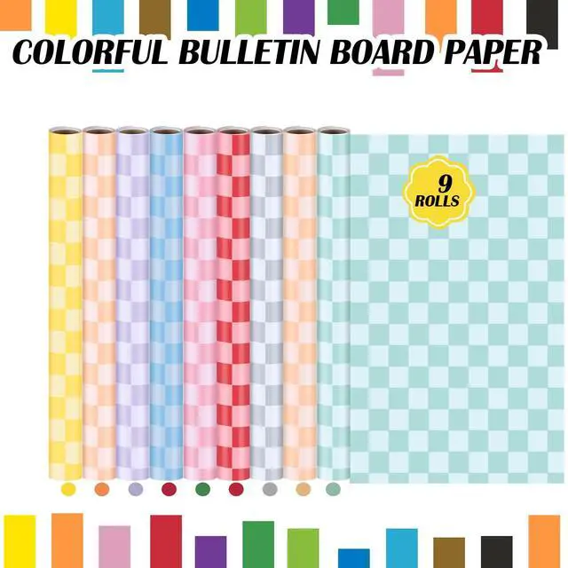 Alt view image 5 of 7 - 9 Pack Pastel Checkerboard Bulletin Board Paper Roll 4 x 12 ft Fade Resistant Colorful Bulletin Board Paper for Classroom DIY Art Projects Wrapping Drawing Painting Supplies