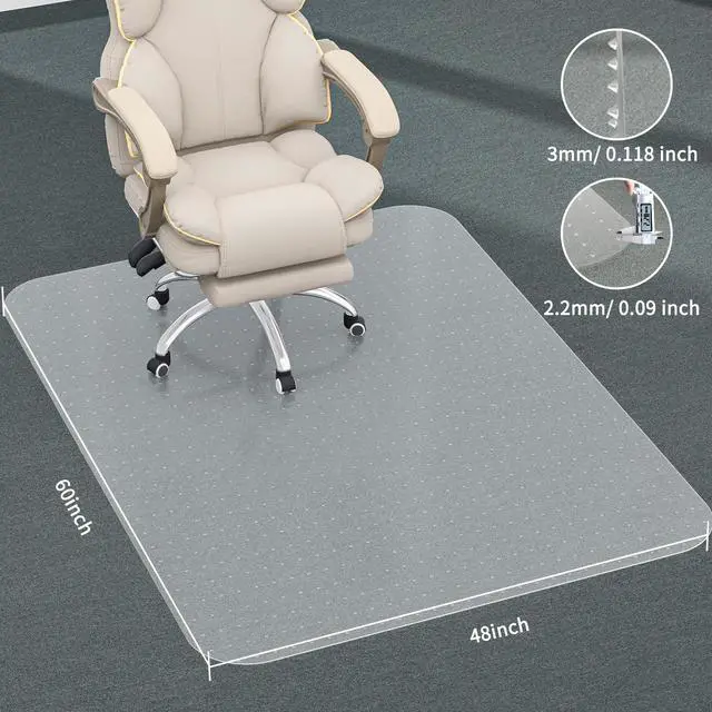 Alt view image 6 of 7 - Office Chair Mat for Carpet, 48" X 60" X 0.09" Desk Chair Mat for Carpet Floors, Clear and Thick Rolling Computer Chair Mats with Non-Slip Studded for Home and Office Low Pile Carpets