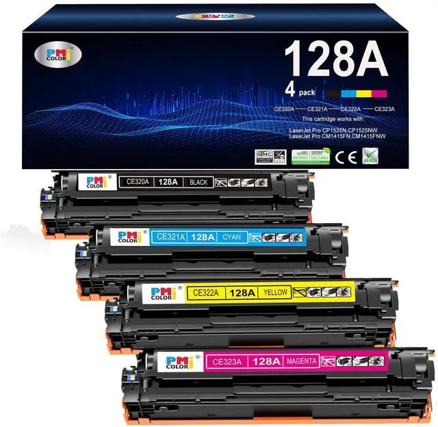 Main image of 128A Toner Cartridge 4 Pack Set Replacement for HP 128A CP1525nw CM1415fnw | Compatible for HP LaserJet Pro CP1525n CP1525nw CM1415fnw CM1415fn Printer (Black,Cyan, Magenta, Yellow)