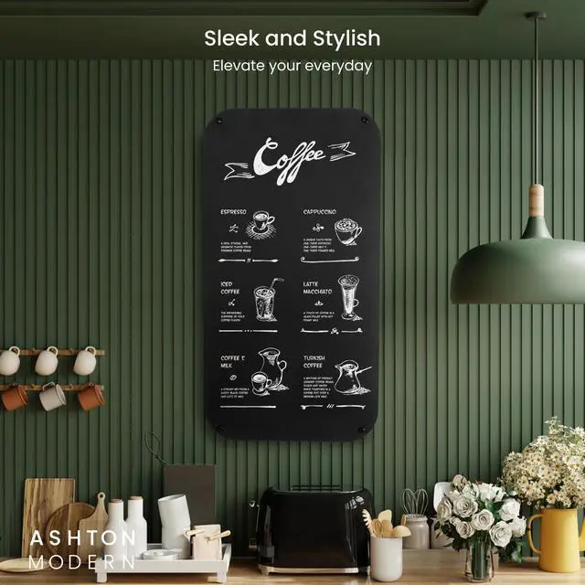 Alt view image 3 of 7 - Metal Magnetic Chalkboard, 17x31.5 Inch - Rounded Corner | Wall Mount or Hanging Menu Board, For Food Truck, Restaurant or Kitchen, Magnetic Surface for Signs & Décor