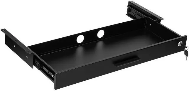 Main image of 24'' x 9'' Under Desk Drawer Slide Out Storage Organizer, Lockable Metal Desk Drawer for Laptop and Office Accessories, Large Hidden Under Table Storage Box with Cable Management, Black