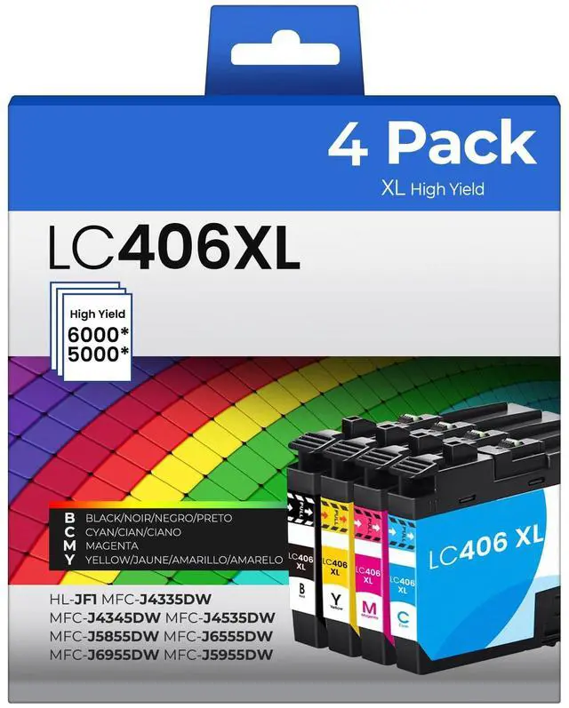 Main image of LC406XL Ink Cartridges High Yield with MFC-J4335DW MFC-J4345DW Printer for Brother LC406 LC406XL Ink Cartridges, 4-Pack, for MFC-J4335DW MFC-J4345DW MFC-J4535DW MFC-J5855DW MFC-J6555DW MFC-J6955DW