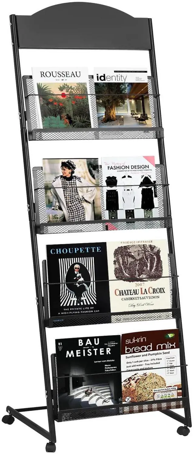 Main image of 18.9''W Floor-Standing Magazine Display Rack, Rolling Journals, Brochure & Newspaper Stand, Literature Holder for Trade Shows, Exhibitions, & Offices, Black