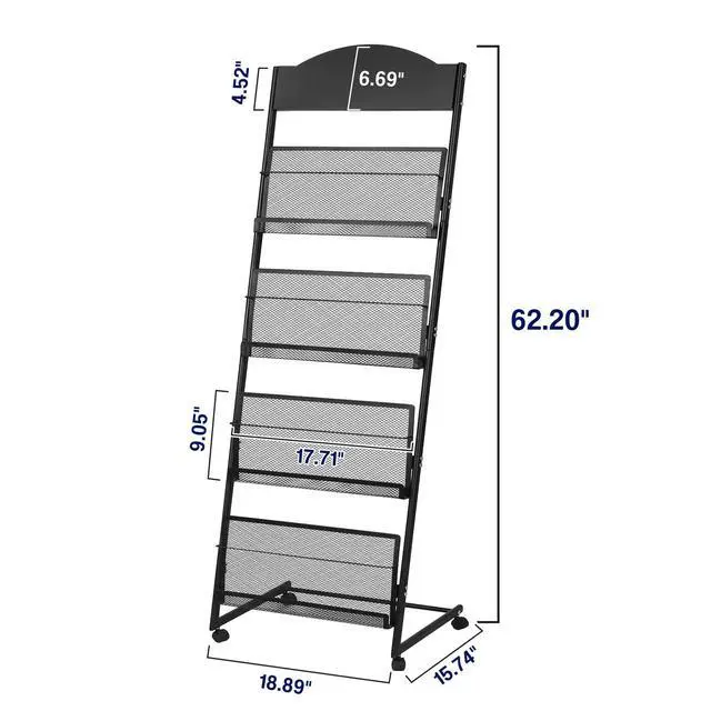 Alt view image 5 of 7 - 18.9''W Floor-Standing Magazine Display Rack, Rolling Journals, Brochure & Newspaper Stand, Literature Holder for Trade Shows, Exhibitions, & Offices, Black