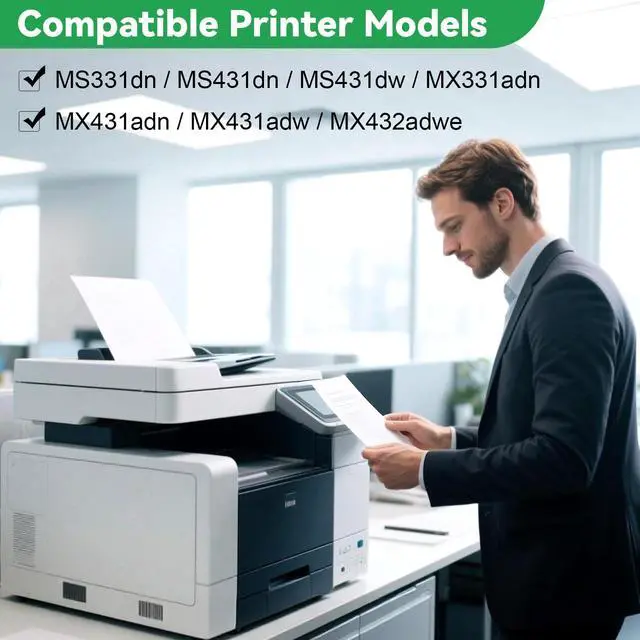 Alt view image 2 of 5 - 55B1H00 Toner Cartridge Black(15,000 Pages)55B1000 MS331 Toner Compatible for Lexmark ms431 toner cartridge MS331dn, MS431dn, MS431dw, MX331adn, MX431adn, MX431adw, MX432adwe Printers,1-Pack,With Chip