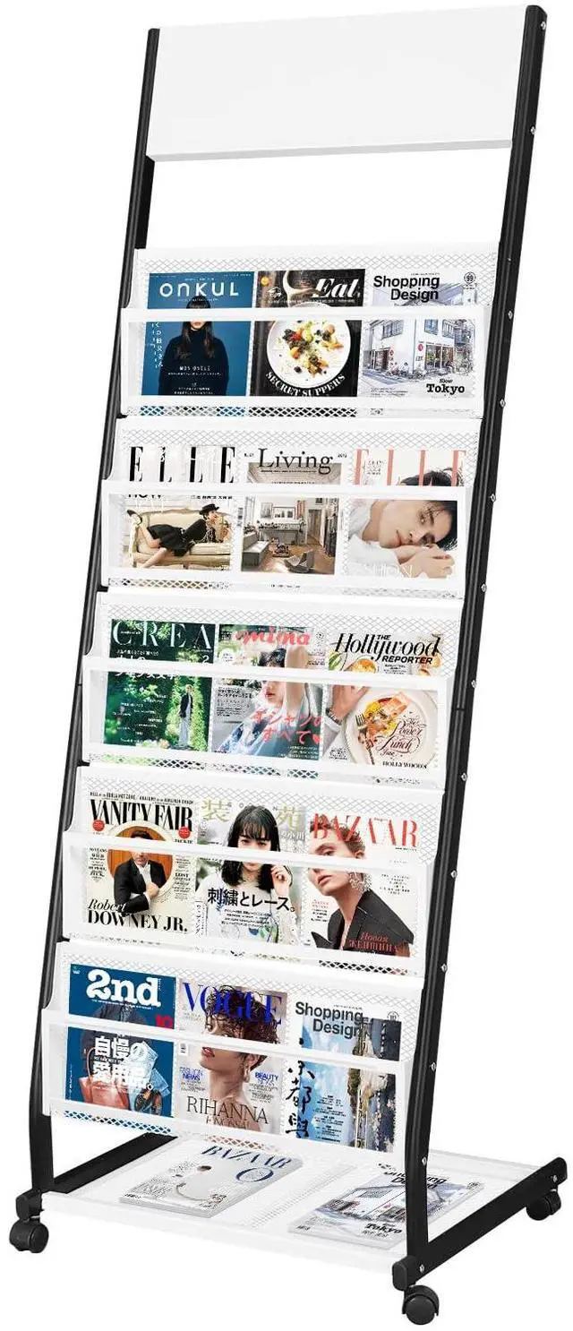 Main image of Floor Standing Magazine Rack 5 Layer with Wheels, Brochure Display Stand Large Newspaper Stand for Trade Show Exhibitions Office (Width 18.7 IN)
