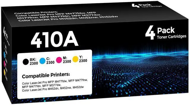Main image of 410A Toner Cartridges 4 Pack Replacement for HP 410A 410X CF410A CF411A CF412A CF413A High Yield Toner Work with Color Laser Jet Pro MFP M477fdw M477FNW M452dn M452 MFP M377 Pro M477 M452 | CF410AQ