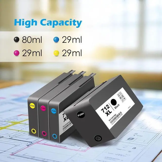 Alt view image 4 of 6 - 712 Ink Cartridges Replacement for HP 712 Ink Cartridges Combo Pack for DesignJet T650 T630 T230 T250 T210 & Studio Plotter Printer