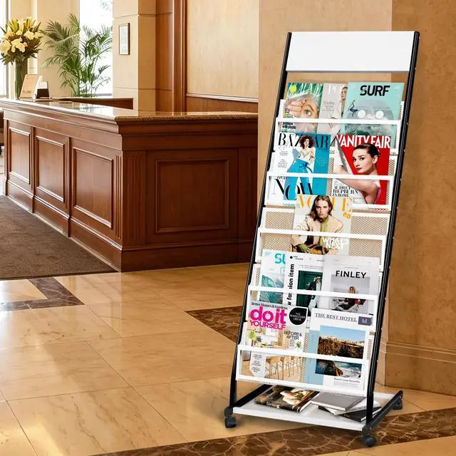 Alt view image 7 of 7 - Floor Standing Magazine Rack 5 Layer with Wheels, Brochure Display Stand Large Newspaper Stand for Trade Show Exhibitions Office (Width 18.7 IN)