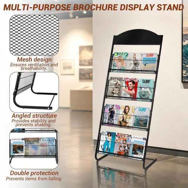 Alt view image 7 of 7 - 4-Tier Magazine Stand, 24.8'' Wide Iron Brochure Holder, Metal Newspaper & Literature Display Rack for Office, Waiting Room, Lobby, Classroom & Retail Store