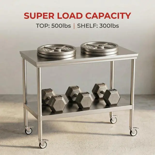 Alt view image 3 of 7 - Stainless Steel Pulley Workbench with Casters, 20 * 40 inches Commercial Heavy-Duty Workbench and Prep Table with Lower Shelf, Suitable for Restaurant Kitchens, Outdoor barbecues and garages