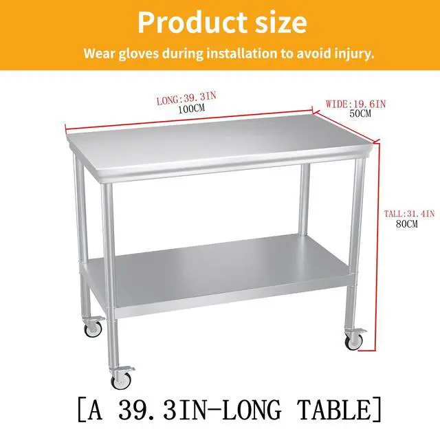 Alt view image 5 of 7 - Stainless Steel Pulley Workbench with Casters, 20 * 40 inches Commercial Heavy-Duty Workbench and Prep Table with Lower Shelf, Suitable for Restaurant Kitchens, Outdoor barbecues and garages