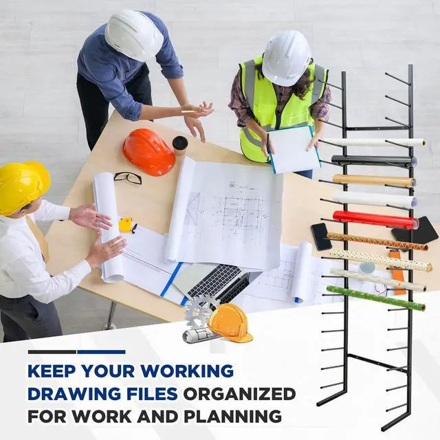 Alt view image 2 of 6 - 9/17 Tier Wall Mount Blueprint Storage Rack Hanging Vinyl File Roll Poster Display Rack Vertical Art Print Blueprint Holder for Plan Organization(84 x 21 x 11 Inches)