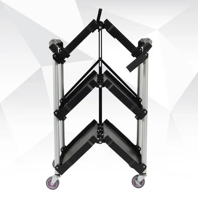 Alt view image 4 of 4 - Portable Folding Collapsible Service Cart Foldable Service Cart 3 Tier Collapsible Push Cart Folding Utility Carts with Wheels for Office Warehouse Home, Black