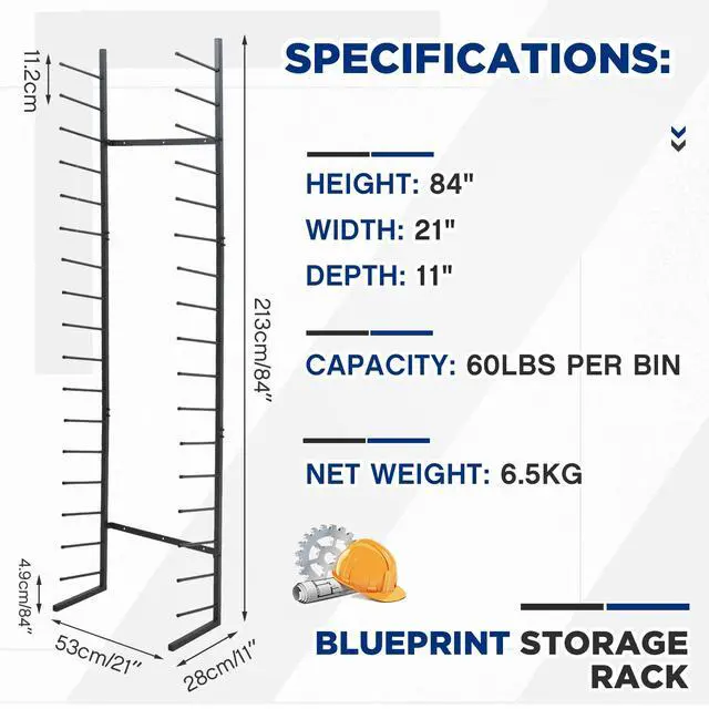 Alt view image 5 of 6 - 9/17 Tier Wall Mount Blueprint Storage Rack Hanging Vinyl File Roll Poster Display Rack Vertical Art Print Blueprint Holder for Plan Organization(84 x 21 x 11 Inches)