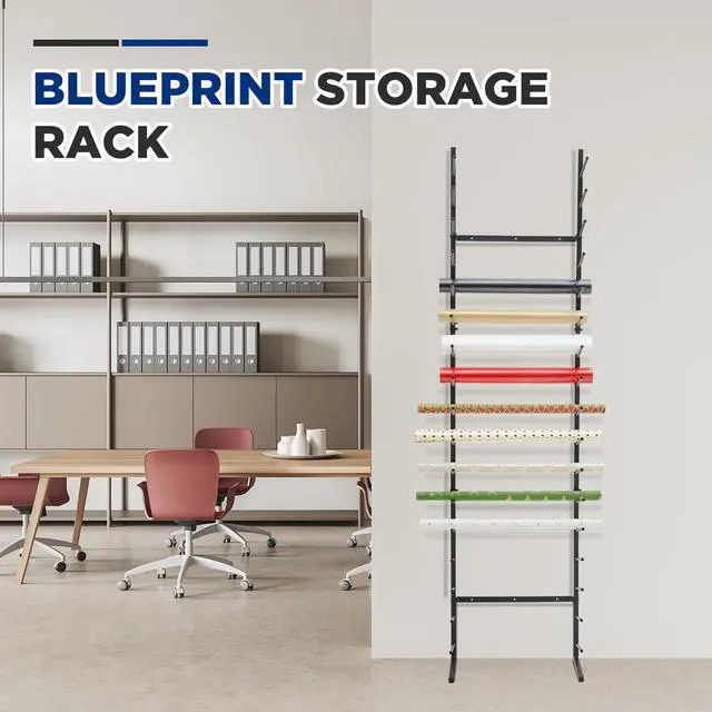 Alt view image 6 of 6 - 9/17 Tier Wall Mount Blueprint Storage Rack Hanging Vinyl File Roll Poster Display Rack Vertical Art Print Blueprint Holder for Plan Organization(84 x 21 x 11 Inches)