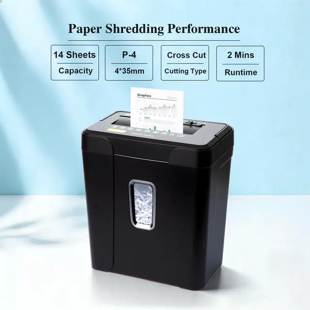 Alt view image 2 of 7 - 14 Sheets Paper Shredder for Home Office | P-4, 2 Mins Runtime, 5.5 gal, Cross Cut, Shreds Credit Cards & CDs