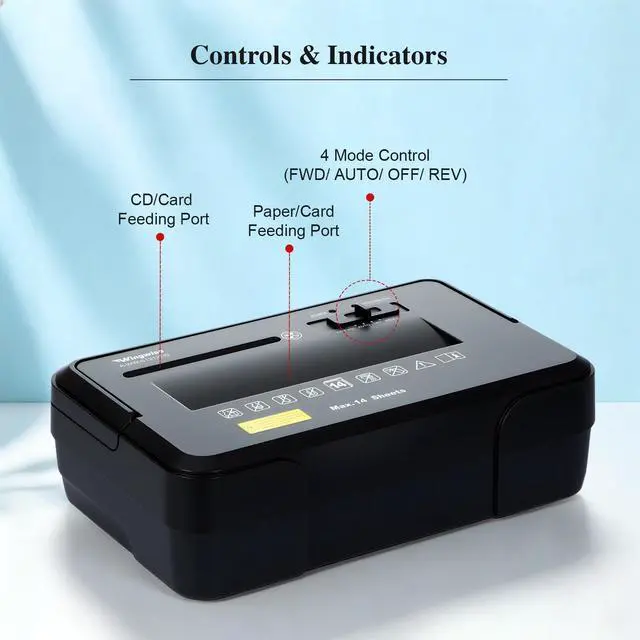 Alt view image 4 of 7 - 14 Sheets Paper Shredder for Home Office | P-4, 2 Mins Runtime, 5.5 gal, Cross Cut, Shreds Credit Cards & CDs