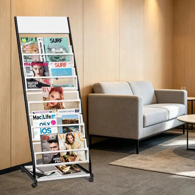 Alt view image 5 of 7 - Floor Standing Magazine Rack 5 Layer with Wheels, Brochure Display Stand Large Newspaper Stand for Trade Show Exhibitions Office (Width 18.7 IN)
