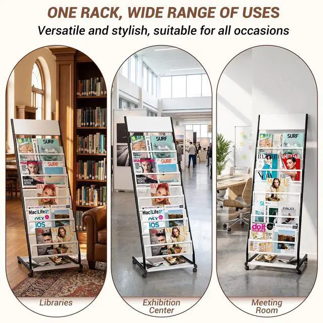 Alt view image 6 of 7 - Floor Standing Magazine Rack 5 Layer with Wheels, Brochure Display Stand Large Newspaper Stand for Trade Show Exhibitions Office (Width 18.7 IN)