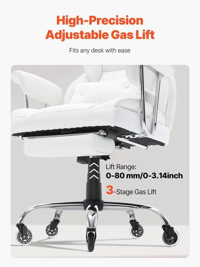Alt view image 6 of 7 - Reclining Office Chair with Footrest, Heavy Duty PU Leather Oversize Office Chair, Big and Tall Executive Office Chairs with Lumbar Support, Strong Metal Base Quiet Wheels, White