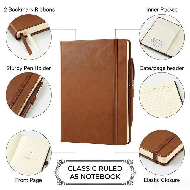 Alt view image 2 of 6 - 36 Pack Pu Leather Lined Journal Notebooks, A5 Executive Notebooks Bulk, 5.5 x 8.3 Inch Hardcover Notepad for Business Office School (brown)