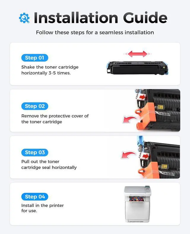 Alt view image 4 of 6 - 124A Toner Cartridge Set 4-Pack High Yield Replacement for HP 124A Q6000A Q6001A Q6002A Q6003A Compatible with HP Color LaserJet MFP CM1015 CM1017 1600 2600n 2605 2605dn 2605dtn Printer Ink Black Copy