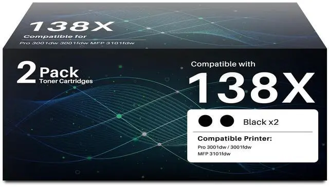 Main image of 138X Toner Cartridge Replacement for HP W1380X 3001dw 3101fdw, 2 Black | Built-in Chip, Use with LaserJet Pro 3001dw 3001fdw MFP 3101fdw, 4000 pages per 138X Toner Ideal for Office & School Printing