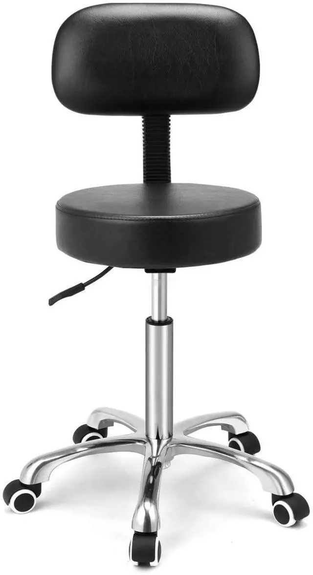 Main image of Rolling Stools with Back Rest, Swivel Adjustable Heavy Duty Stool Chair for Hair Beauty Salon Kitchen Bar Counter Medical Barber Garage Shop Office Use - with Wheels(Black)