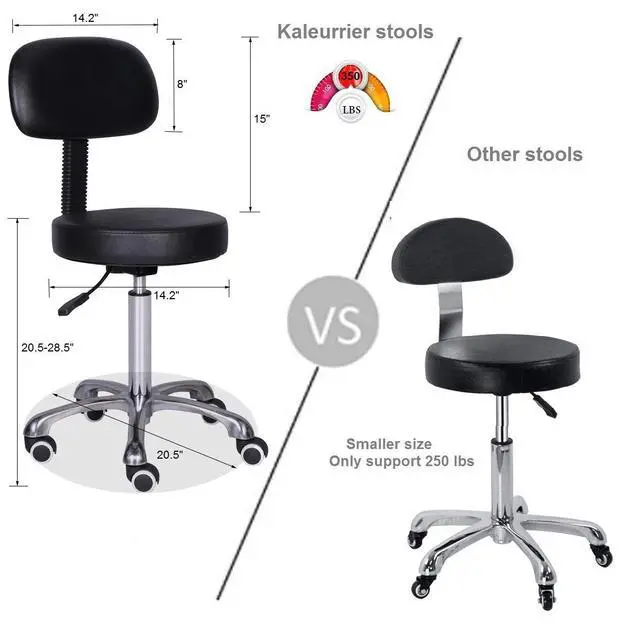 Alt view image 3 of 7 - Rolling Stools with Back Rest, Swivel Adjustable Heavy Duty Stool Chair for Hair Beauty Salon Kitchen Bar Counter Medical Barber Garage Shop Office Use - with Wheels(Black)