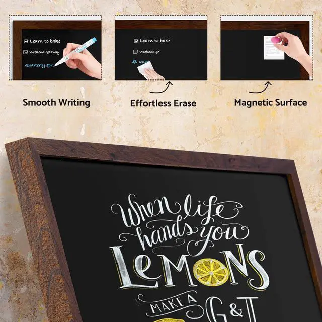 Alt view image 2 of 7 - Magnetic Chalkboard for Wall, 48" x 36" Rustic Brown | Chalk Memo Board, Menu Sign Display, For Home, Kitchen, Office, Classroom, With 4 Markers, 8 Magnets
