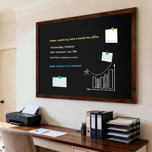 Alt view image 6 of 7 - Magnetic Chalkboard for Wall, 48" x 36" Rustic Brown | Chalk Memo Board, Menu Sign Display, For Home, Kitchen, Office, Classroom, With 4 Markers, 8 Magnets