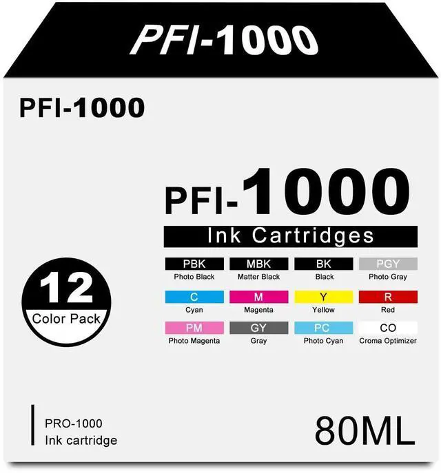 Main image of PFI-1000 Ink Tank Replacement for Canon PFI1000 80ML Ink Cartridge for ImagePROGRAF PRO-1000 Printers, (MB/C/M/Y/GY/R/PM/PC/CO/PBK/BL/PGY)