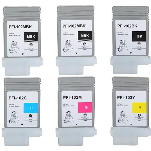 Alt view image 2 of 4 - PFI-102 Compatible for Canon PFI-102MBK PFI-102BK PFI-102C PFI-102M PFI-102Y Ink Tank for Canon IPF500 IPF600 IPF605 IPF610 IPF650 IPF700 IPF710 IPF720 Printer 6-Pack 130ML