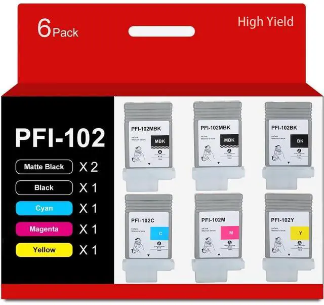 Main image of PFI-102 Compatible for Canon PFI-102MBK PFI-102BK PFI-102C PFI-102M PFI-102Y Ink Tank for Canon IPF500 IPF600 IPF605 IPF610 IPF650 IPF700 IPF710 IPF720 Printer 6-Pack 130ML