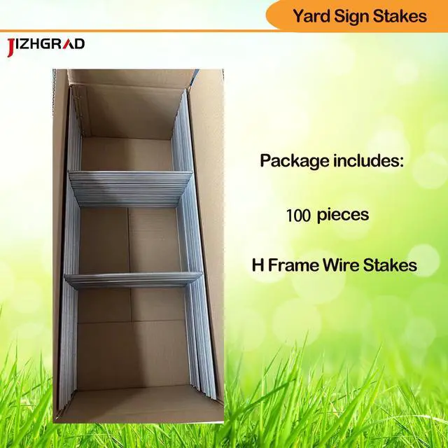 Alt view image 3 of 6 - Yard Sign Stakes Heavy Duty Lawn Sign Stakes with H Design for 4mm/5mm Corrugated Plastic Signs Rust-Resistant Galvanized Steel Sign Stakes & Yard Sign Holders (100, 10×24")