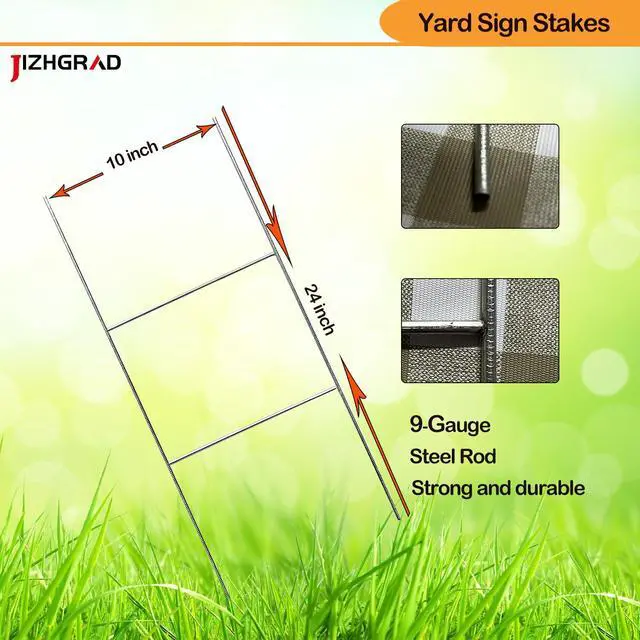 Alt view image 2 of 6 - Yard Sign Stakes Heavy Duty Lawn Sign Stakes with H Design for 4mm/5mm Corrugated Plastic Signs Rust-Resistant Galvanized Steel Sign Stakes & Yard Sign Holders (100, 10×24")