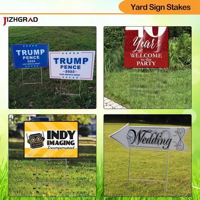Alt view image 5 of 6 - Yard Sign Stakes Heavy Duty Lawn Sign Stakes with H Design for 4mm/5mm Corrugated Plastic Signs Rust-Resistant Galvanized Steel Sign Stakes & Yard Sign Holders (100, 10×24")