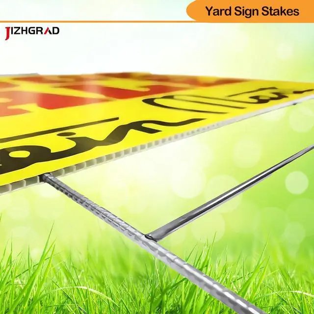 Alt view image 6 of 6 - Yard Sign Stakes Heavy Duty Lawn Sign Stakes with H Design for 4mm/5mm Corrugated Plastic Signs Rust-Resistant Galvanized Steel Sign Stakes & Yard Sign Holders (100, 10×24")