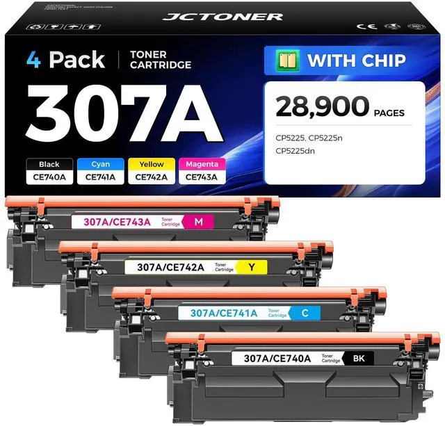 Main image of 307A Toner Cartridge Set 4-Pack with chip High Yield Replacement for HP 307A CE740A CE741A CE742A CE743A Compatible for HP Color LaserJet Professional CP5225 CP5225n CP5225dn Printer Ink Black Magenta