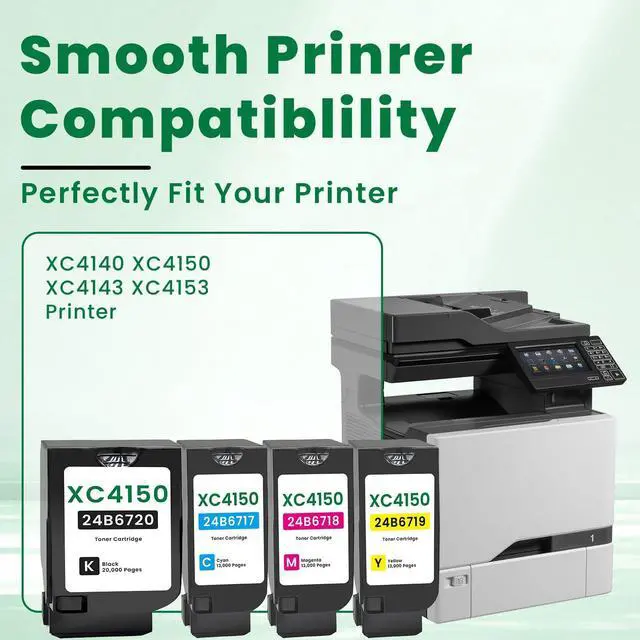 Alt view image 2 of 7 - XC4140 XC4150 Toner Cartridge with Chip for XC4143 Printer 4-Pack | 24B6717 24B6718 24B6719 24B6720 Toner Cartridge High Yield Compatible for Lexmark XC4153 Printer Ink