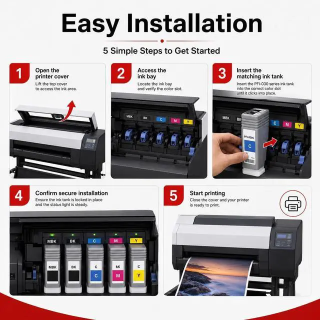 Alt view image 6 of 7 - PFI-030 Pigment Ink Tank ta-20 ta-30 Ink Replacement for Canon PFI030 | PFI 030 ink 55ml Compatible with imagePROGRAF TA-20 TA-30 TM-240 TM-340 Printer (5Pcs, Matte Black,Black Cyan Magenta Yellow)
