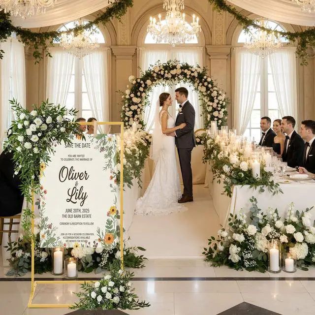 Alt view image 7 of 7 - 3 Pack Wedding Sign Holder Adjustable Metal Wedding Sign Stand with 8 Leather Straps Floor Display Easel Stand for Welcome Seating Chart Ceremony Reception Decor(Gold)