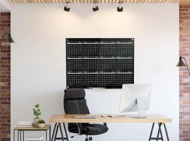 Alt view image 6 of 7 - Real Glass Dry Erase Yearly Calendar, Giant Size 34" x 46", Tempered Glass Surface, Frameless Wall Mount, With 4 Assorted Color Markers and Eraser, by (Jet Black)