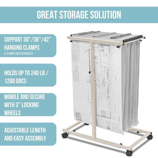 Alt view image 2 of 7 - Adir Mobile Blueprint Storage Rack - Adjustable and Portable Vertical Blueprint Holder for Plans, Maps, Posters and Drawings. File Organizer Stand for Home, Office and Construction Sites