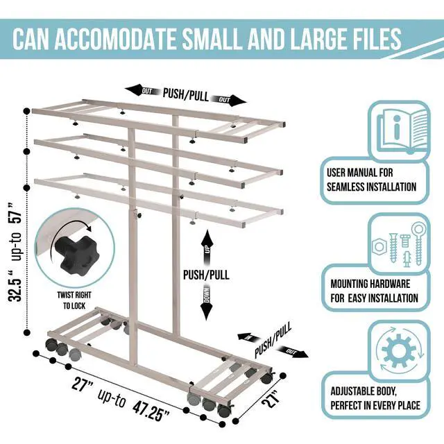 Alt view image 4 of 7 - Adir Mobile Blueprint Storage Rack - Adjustable and Portable Vertical Blueprint Holder for Plans, Maps, Posters and Drawings. File Organizer Stand for Home, Office and Construction Sites