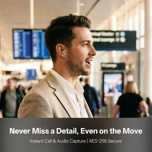 Alt view image 3 of 7 - Nano+ AI Voice Recorder Earbuds, AI Note Taker for Meetings & Calls | Real-time transcription and translation across 78 languages, AI-powered summaries, and 45 dB hybrid ANC