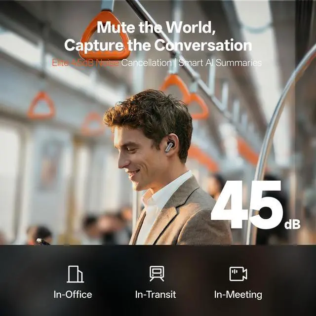 Alt view image 4 of 7 - Nano+ AI Voice Recorder Earbuds, AI Note Taker for Meetings & Calls | Real-time transcription and translation across 78 languages, AI-powered summaries, and 45 dB hybrid ANC