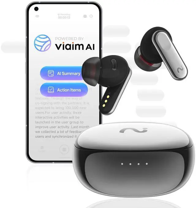 Main image of Nano+ AI Voice Recorder Earbuds, AI Note Taker for Meetings & Calls | Real-time transcription and translation across 78 languages, AI-powered summaries, and 45 dB hybrid ANC
