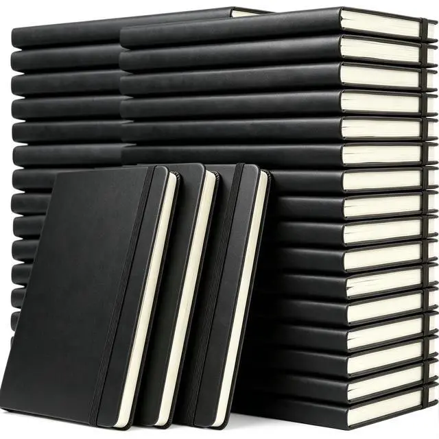 Main image of 36 Pack Pu Leather Lined Journal Notebooks, A5 Executive Notebooks Bulk, 5.5 x 8.3 Inch Hardcover Notepad for Business Office School (black)